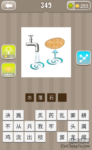 看图猜成语水龙头开着水石头箭头答案是什么？